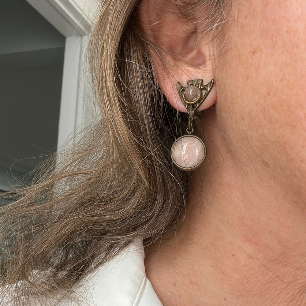 Rose Quartz Clipon Earrings w/Matching Pin